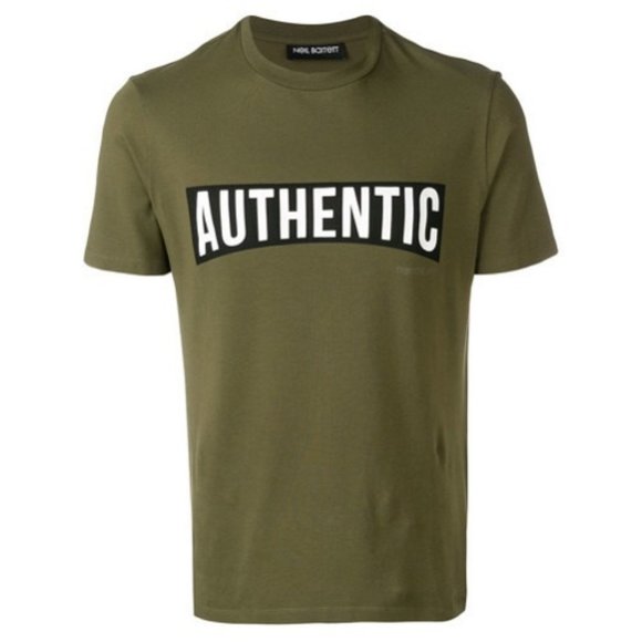 Neil Barrett Olive Green Authentic Logo Black/White T Shirt - Sz L - New w Tags